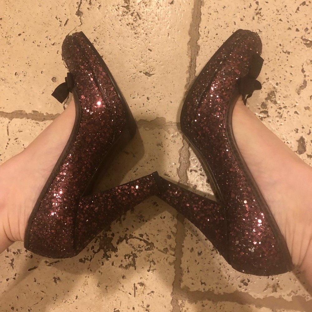 Miu Miu chocolate/red sparkle heels, 36.5